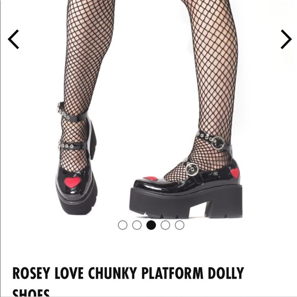Rosey Love Chunky Platform Dolly Shoes With Hearts, Straps New Size 8 Black Red - Picture 12 of 16